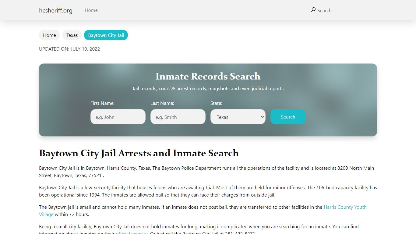 Baytown City Jail Arrests and Inmate Search - hcsheriff.org